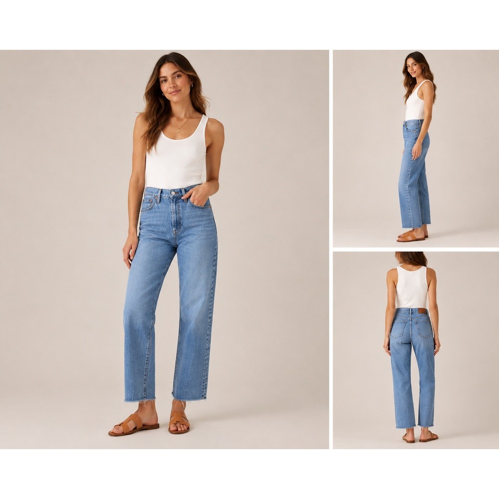 Madewell The Perfect Vintage Jean 33 Blue High Rise Raw Hem